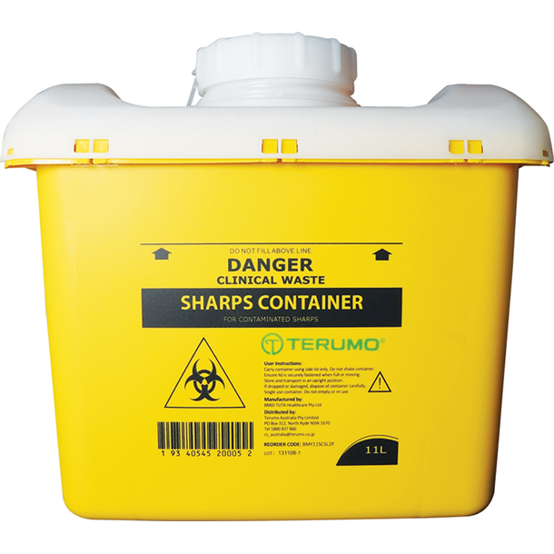 11L Two Piece Sharps Container Yellow with Screw Lid (Terumo)