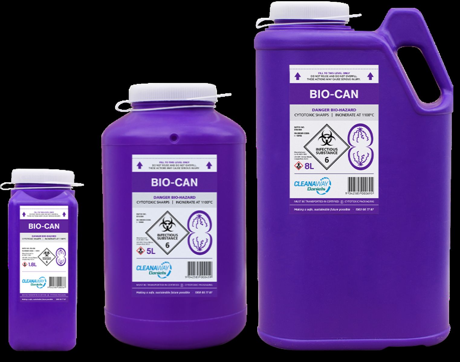 1.8L BIO-CAN Cytotoxic (Purple) Sharps Collector with Screw Lid