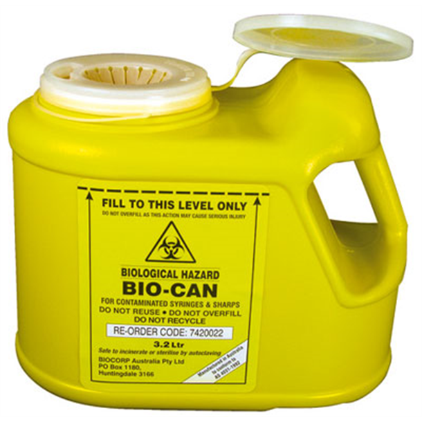 3.2L Oval Sharps Container Yellow with Push Cap