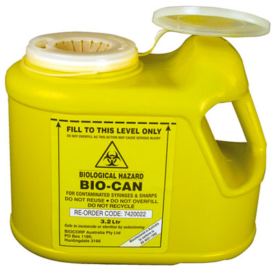 3.2L Oval Sharps Container Yellow with Push Cap