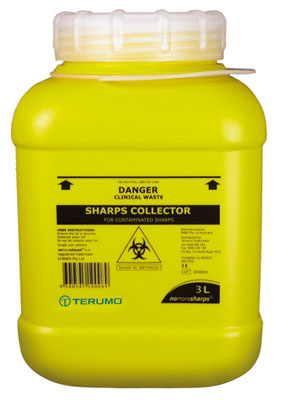 3L Sharps Container Yellow with Screw Lid (Terumo), Sharps Containers
