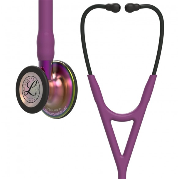 3M Littmann Cardiology IV Stethoscope Plum Tube, Rainbow Chestpiece, Black Headset, Violet Stem