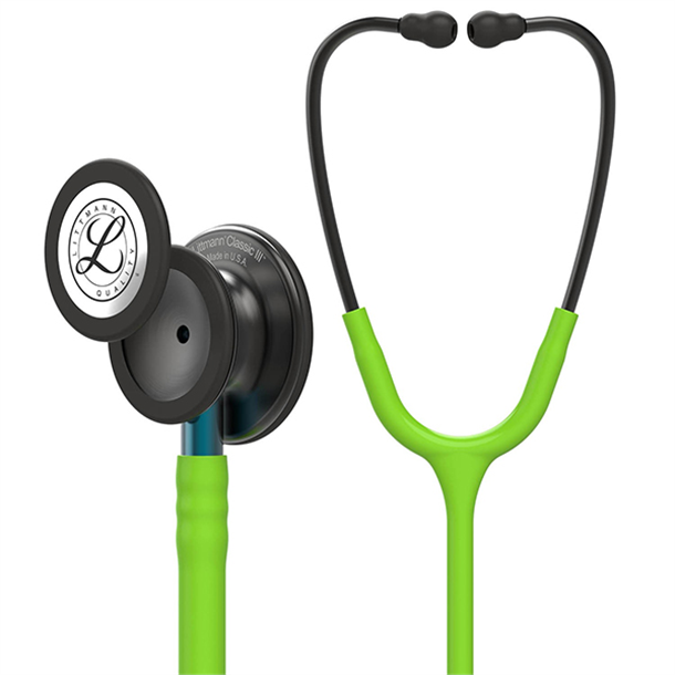 3M Littmann Classic III Stethoscope Lime Green Tube, Smoke Chestpiece & Headset, Blue Stem