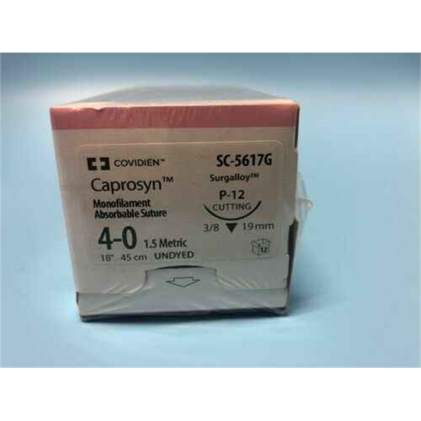 4/0 CAPROSYN SUTURE P-12/19MM RC 3/4 CIRCLE NEEDLE, 45CM. BOX OF 12