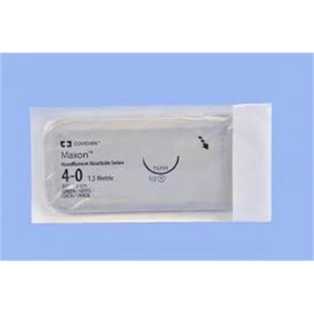 4/0 Maxon Suture 19mm 3/8 RC Needle, 45cm Clear. Pack of 36