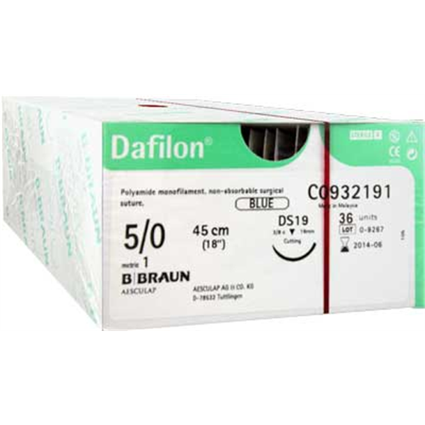5/0 Braun Dafilon Suture 19mm 3/8 RC Needle, 45cm. Pack of 36