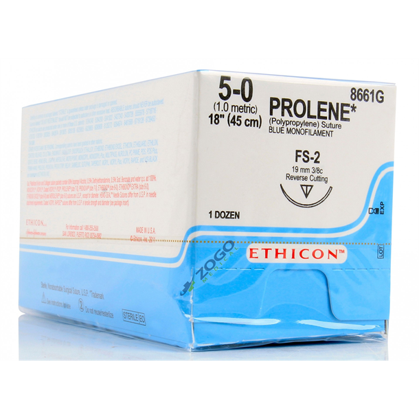 5/0 Prolene Suture, 18.7mm Needle, 45cm. Box of 12