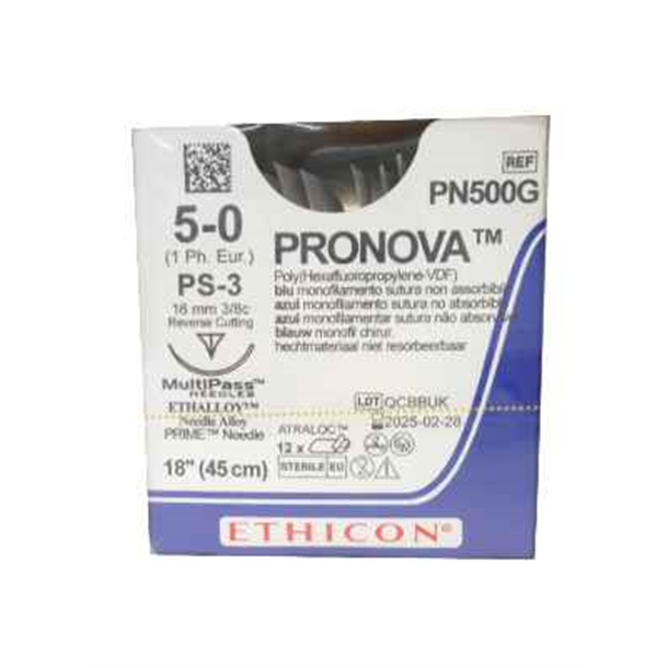 5/0 Pronova Suture, 16mm 3/8 RC Needle, 45cm Blue. Box of 12