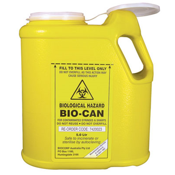 5L Oval Sharps Container Yellow with Handle and Funnel Top