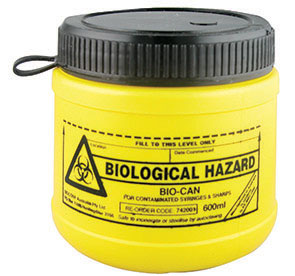 600ml Short Round Sharps Container Yellow with Screw Cap