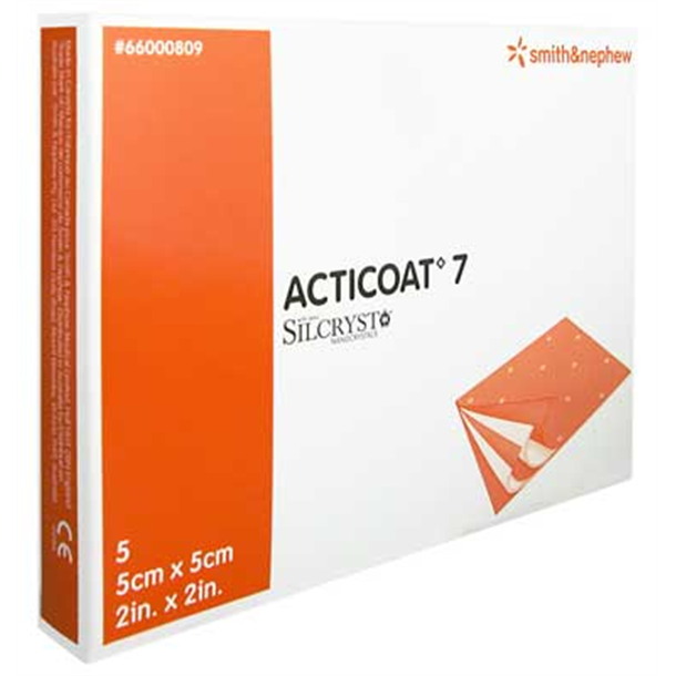 Acticoat 7 Day Wound Dressing with Silver 5cm x 5cm. Box of 5