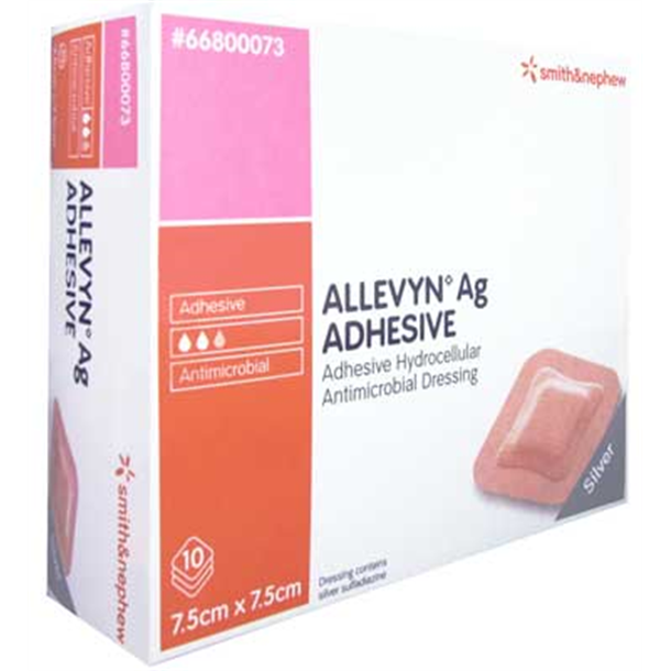 Allevyn Ag Foam Adhesive Dressing 7.5cm x 7.5cm. Box of 10