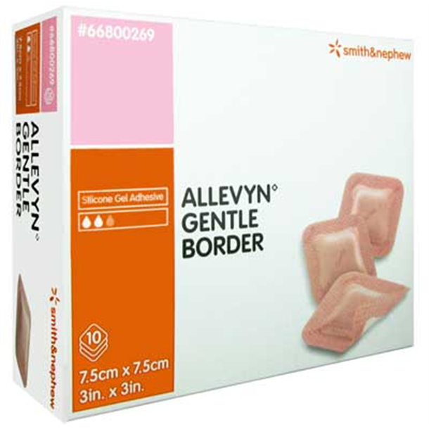Allevyn Gentle Foam with Border 7.5cm x 7.5cm. Box of 10 