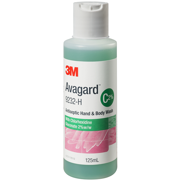 Avagard Antiseptic Hand and Body Wash - Chlorhexidine Gluconate 2% 125ml - Flip Top Bottle. Carton of 40