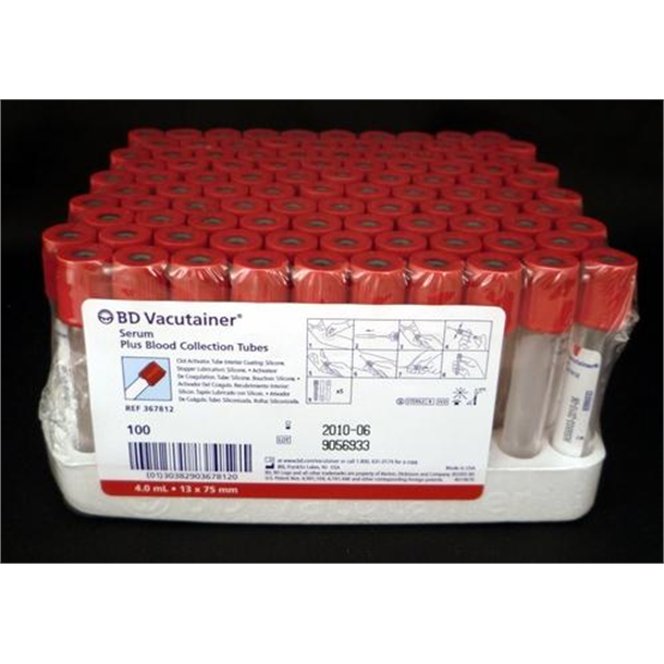 BD Vacutainer Blood Collection Tube 4ml Red, Pack of 100