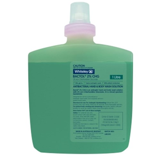Bactol Antiseptic Hand & Body Wash Solution 2% Chlorhex. 1L Cartridge