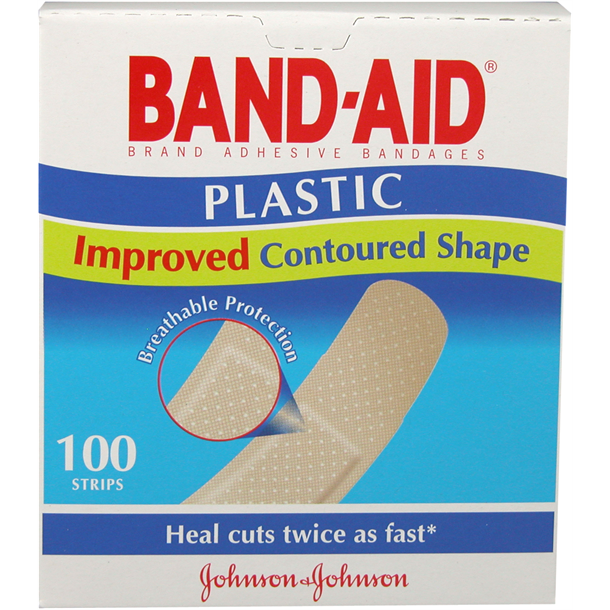 Bandaid Plastic Strips Box of 100 Skintone 