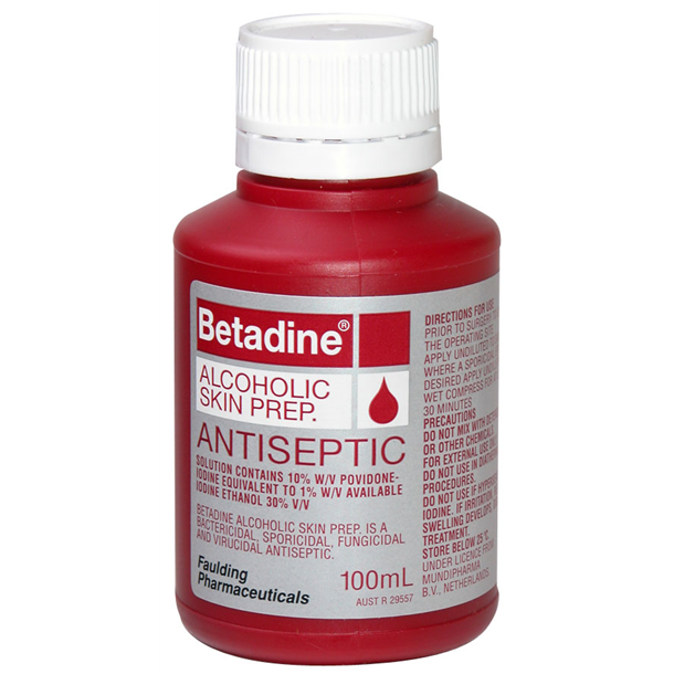 Betadine Alcoholic Skin Prep 100ml Red Pov. Iod. 10% + Ethanol 30%
