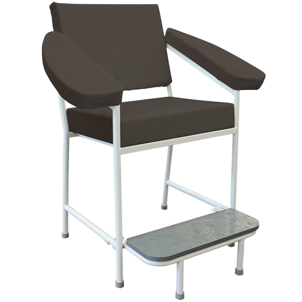 Blood Collection Chair with Fold Out Foot Rest, Sloping Armrests & Black Upholstery