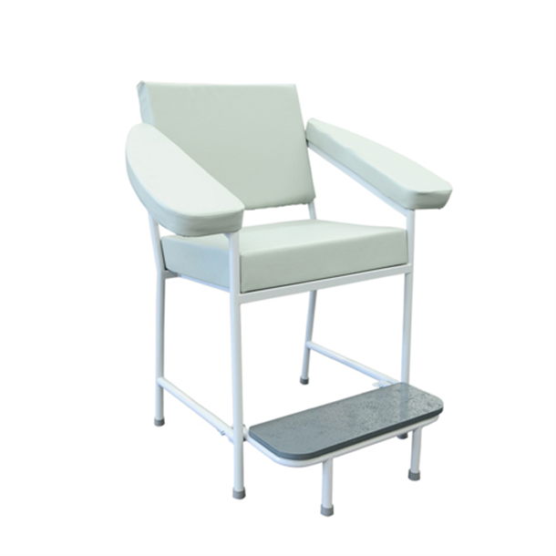 Blood Collection Chair with Fold Out Foot Rest, Sloping Armrests & Grey Upholstery 