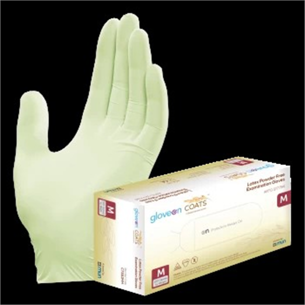 COATS Latex Exam Gloves Medium, PF, NS, Lime Green. Box of 100