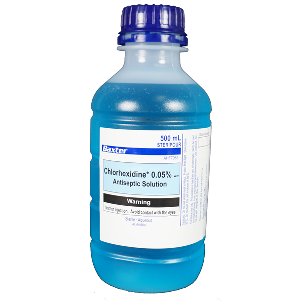 Chlorhexidine 0.05% Aqueous* Antiseptic Soloution 500ml Bottle 1:2000 (Blue) * As Acetate