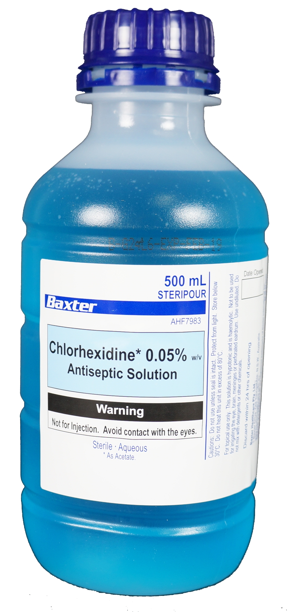 Chlorhexidine 0.05% Aqueous* Antiseptic Soloution 500ml Bottle 1:2000 (Blue) * As Acetate