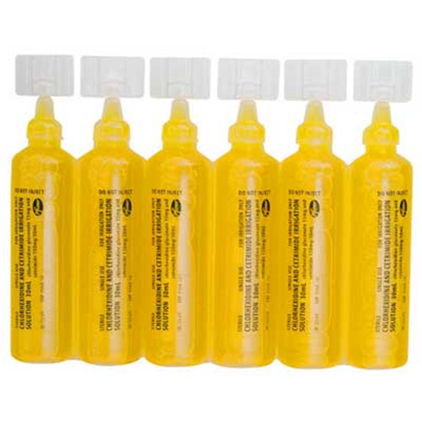 Chlorhexidine 0.05% Cetrimide 0.5% 30 x 30ml Steritube (Yellow)