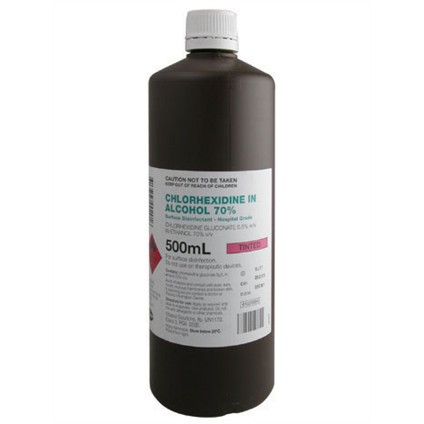 Chlorhexidine 0.5% 70% Alcohol 500ml Single Bottle (Pink)