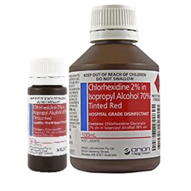 Chlorhexidine 2% in Isopropyl Alcohol 70% Tinted Red 30 x 30ml
