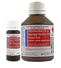 Chlorhexidine 2% in  Isopropyl Alcohol 70% Tinted Red Antiseptic Solution 20 x 100ml