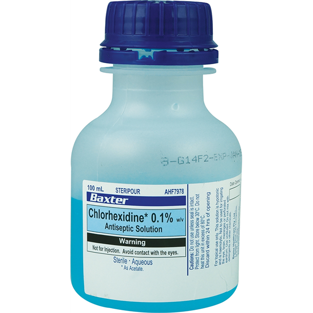 Chlorhexidine Acetate 0.1% 100ml Bottle (Blue). Carton of 24