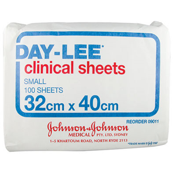 Clinical Sheet Small 32cm x 40cm Disposable. Pack of 100