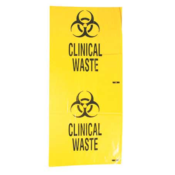 Contaminated Waste Bag 660mm x 510mm x 30um - 27L Gussetted Yellow. Pack of 50