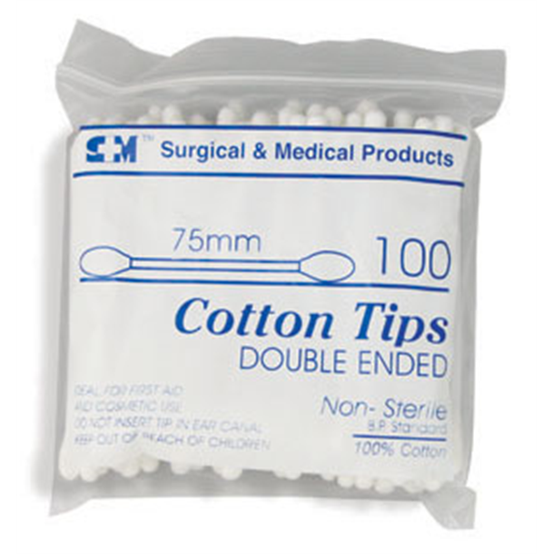 Cotton Tipped Applicators Double-ended 7.5cm. Pack of 100