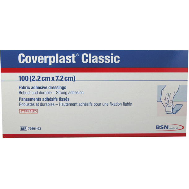 Coverplast Classic Fabric First Aid Strips Sterile. 72mm x 22mm. Box of 100