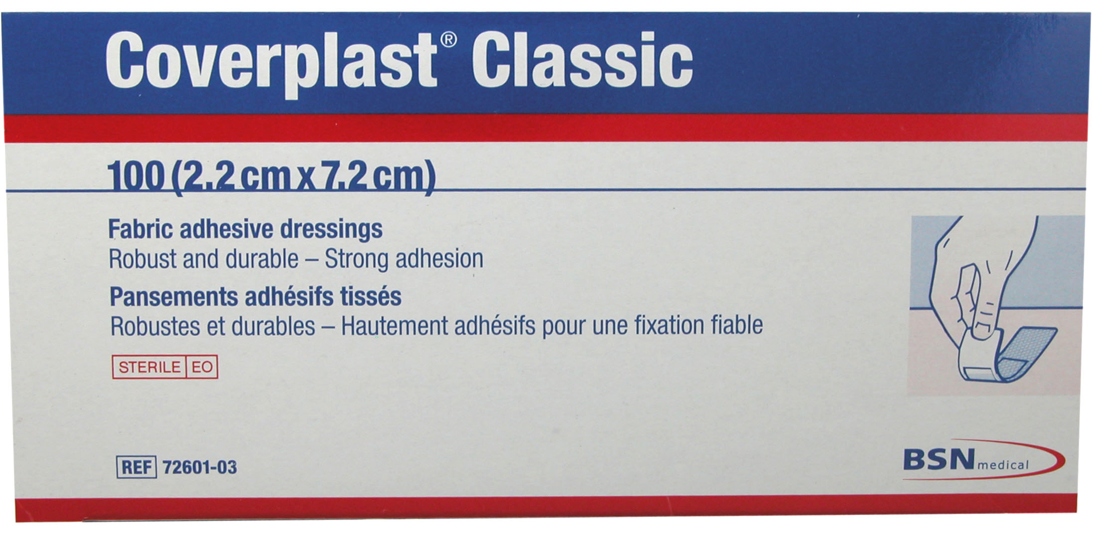 Coverplast Classic Fabric First Aid Strips Sterile. 72mm x 22mm. Box of 100