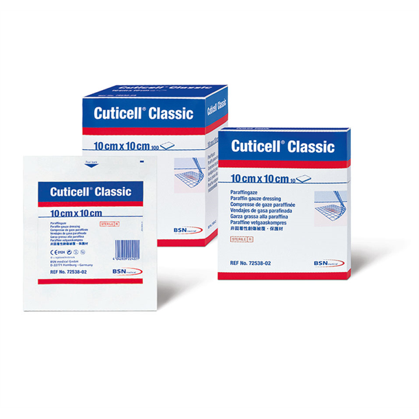 Cuticell Classic 10cm x 10cm Pack of 100 Sterile Paraffin Gauze Dressing