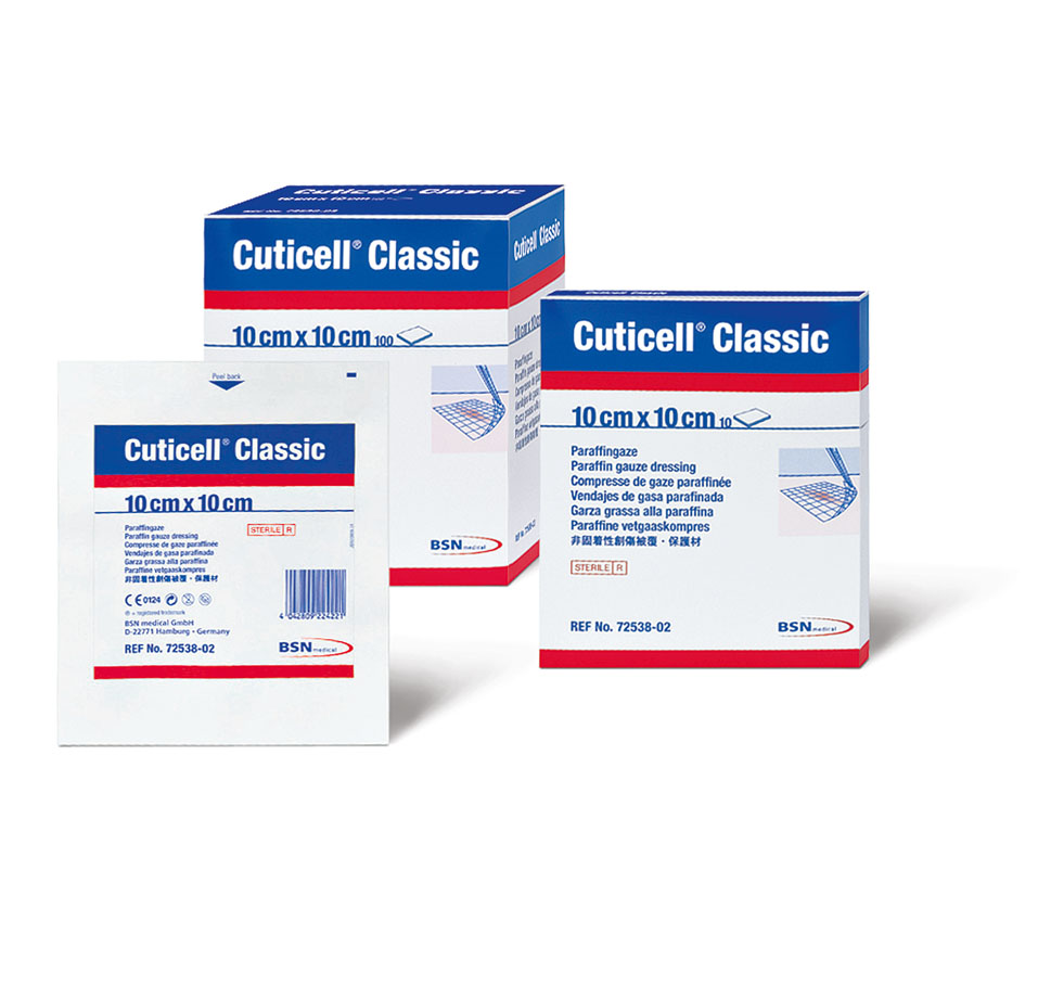 Cuticell Classic 10cm x 10cm Pack of 100 Sterile Paraffin Gauze Dressing