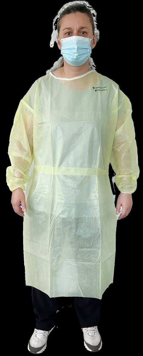 Defries Impervious Isolation Gown Yellow with Elastic Cuffs, Velcro Neck & Tie Waist. Carton of 100