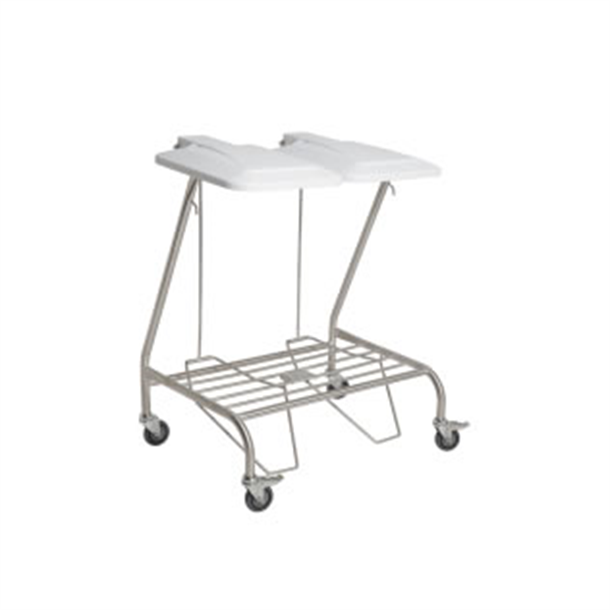 Double Stainless Steel Linen Skip Trolley with Foot Operated Lid and Castors