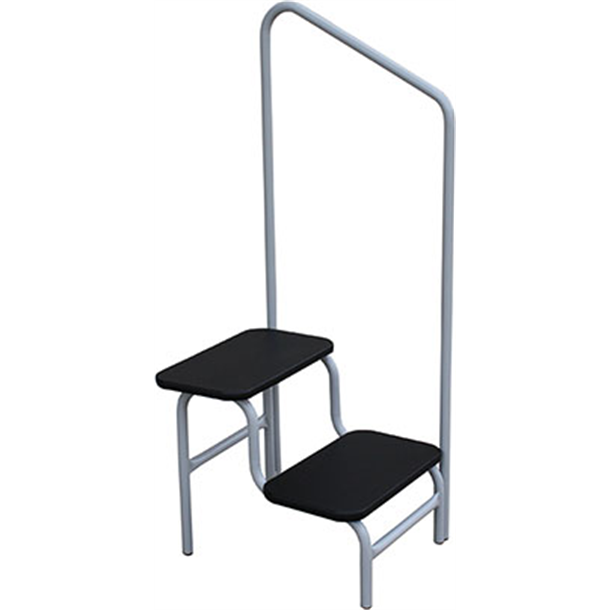 Double Step Stool with Hand Rail. Black Top and Grey Powder Coated Frame
