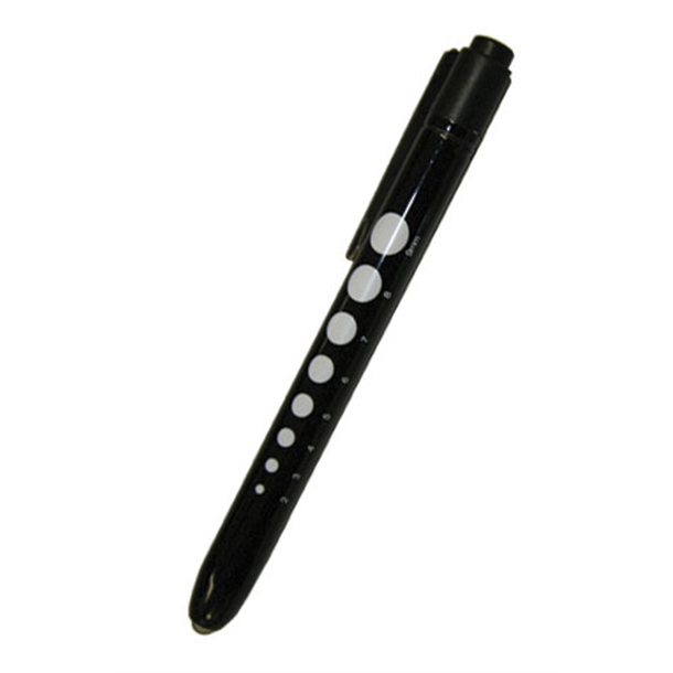 Enamel Diagnostic Torch, Black with 2-9mm Diopter Sizes on Side. Uses 2 AAA Batteries