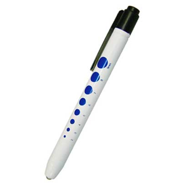 Enamel Diagnostic Torch, White with 2-9mm Diopter Sizes on Side. Uses 2 AAA Batteries