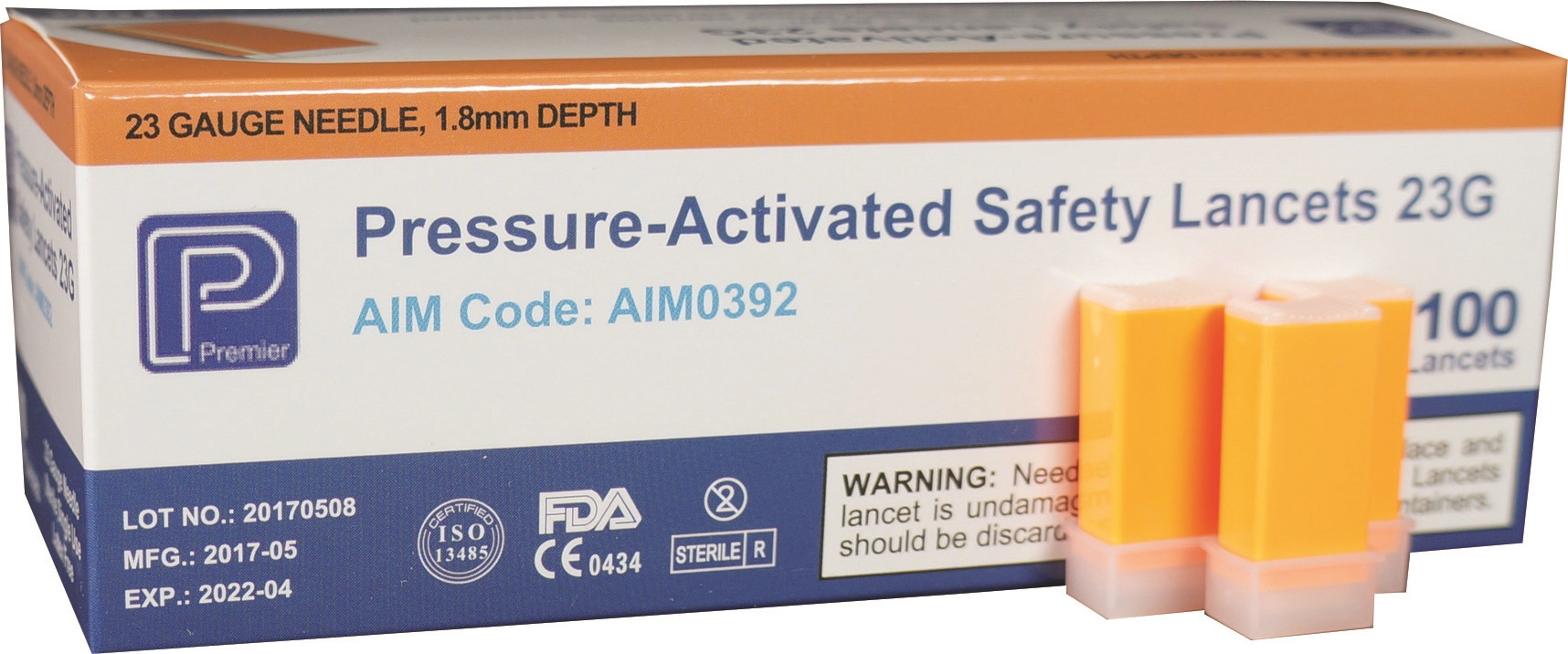  GMT Sterile Pressure-Activated Safety Lancet Blue 23G. Box of 100