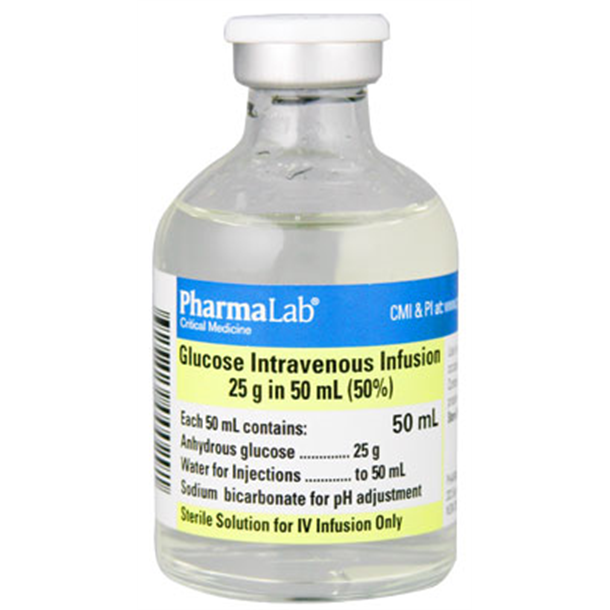 Glucose (Dextrose) Injection 50% 25g x 50ml Glass Vial