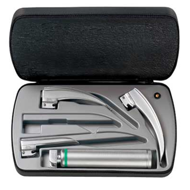HEINE Classic+ Fibre Optic 2.5v Laryngoscope Set with Paed 1, Mac 2 & 3 Blades in a Zipper Case with a Spare XHL Bulb