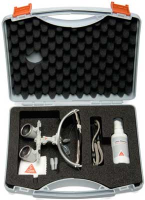 HEINE HR Binocular Loupe Set 2.5x/ 420mm. Includes i-View Loupe Carrier, S-Frames, Detachable Protective Lenses and Accessories