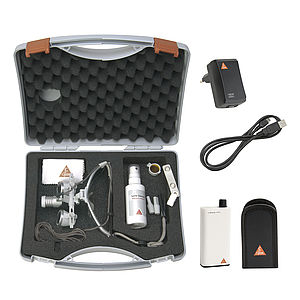HEINE HR Binocular Loupe Set 2.5x/420mm on S-Frames with LoupeLight2 & mPack mini Rechargeable Battery Pack
