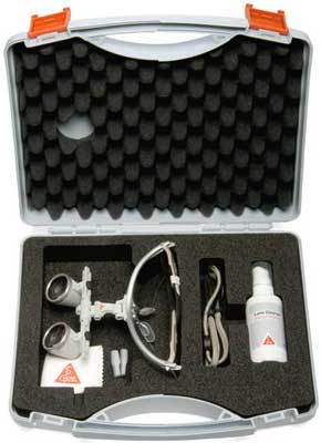 HEINE HR Binocular Loupe Set 2.5x/ 520mm. Includes i-View Loupe Carrier, S-Frames, Detachable Protective Lenses and Accessories
